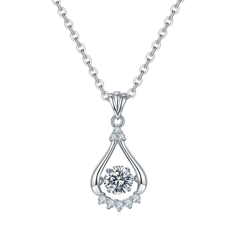Dynamic Eyes S925 Silver Plated Platinum Moissanite Diamond Necklace 50 Points D-Class