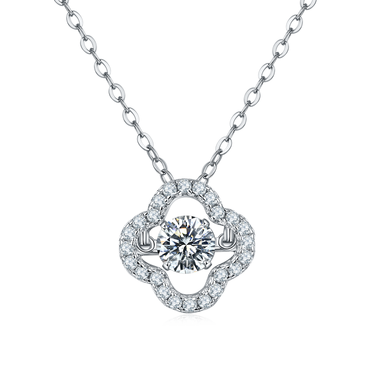 Agile Lucky Grass S925 Silver Plated Platinum Moissanite Necklace 50 Points D-Class