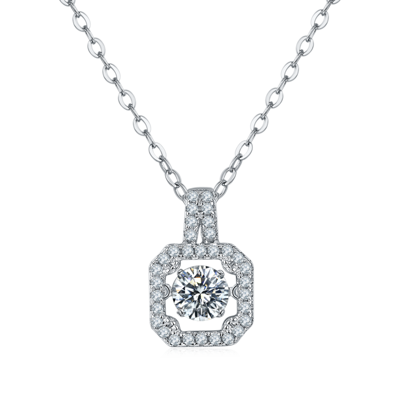 Dynamic Princess Fang S925 Silver Plated Platinum Moissanite Diamond Necklace 50 Points D-Class