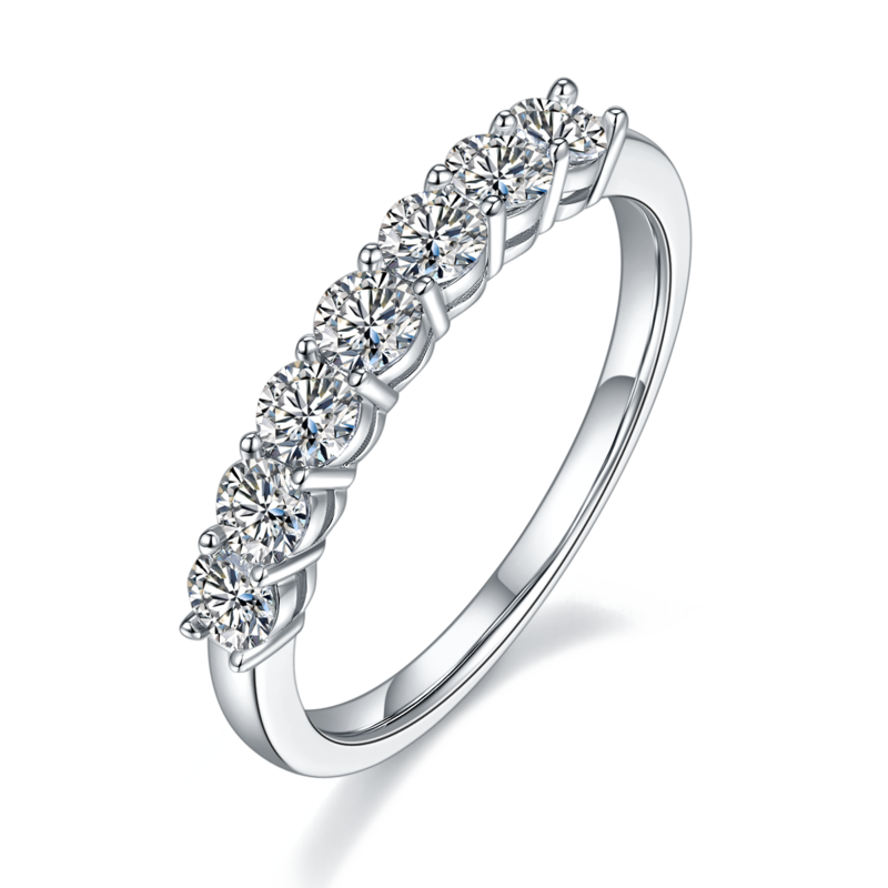 Seven Star Ring S925 Silver Plated Platinum Moissanite 70 Points D-Grade
