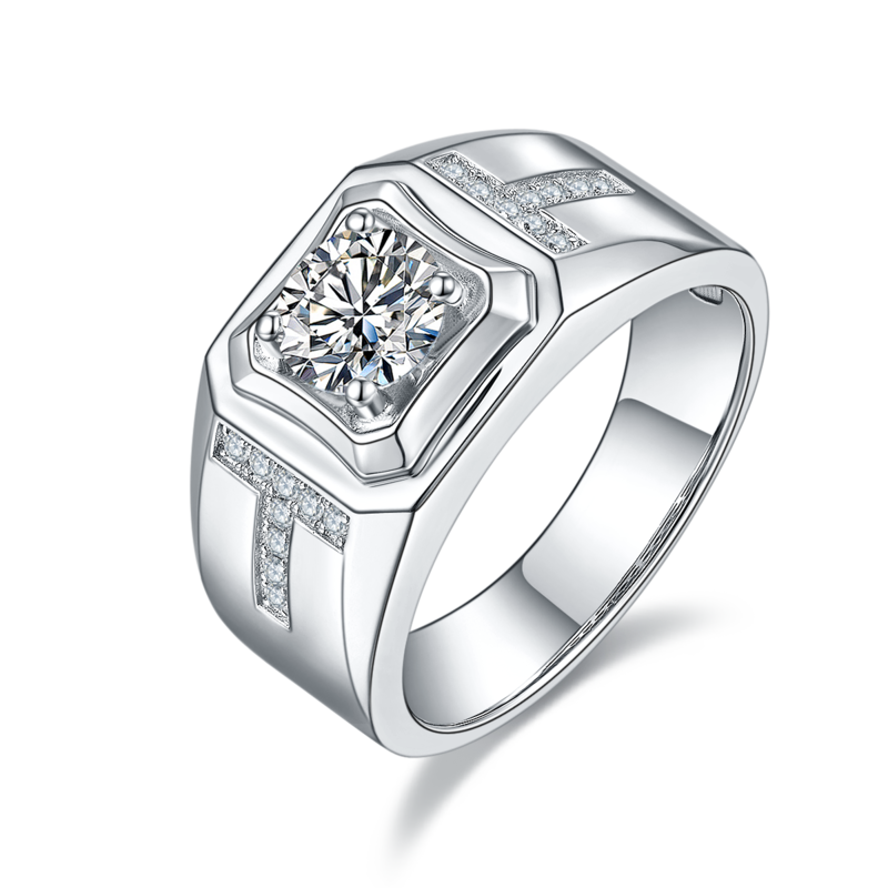 耀杨款S925银镀白金MoissaniteMen's Ring1ctD级