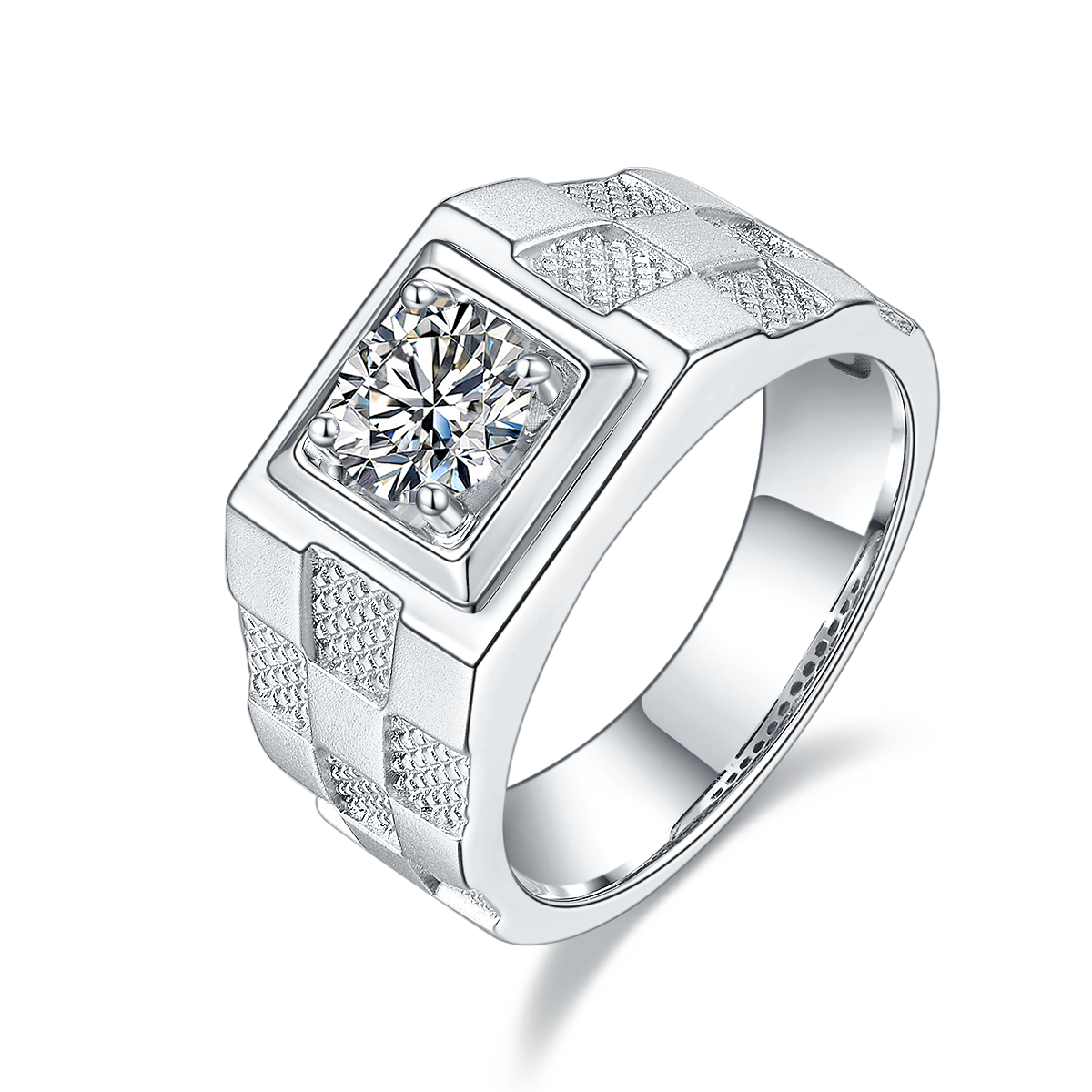 God of Wealth S925 Silver Plated Platinum Moissanite Diamond Men's Ring 1 Carat D-Class