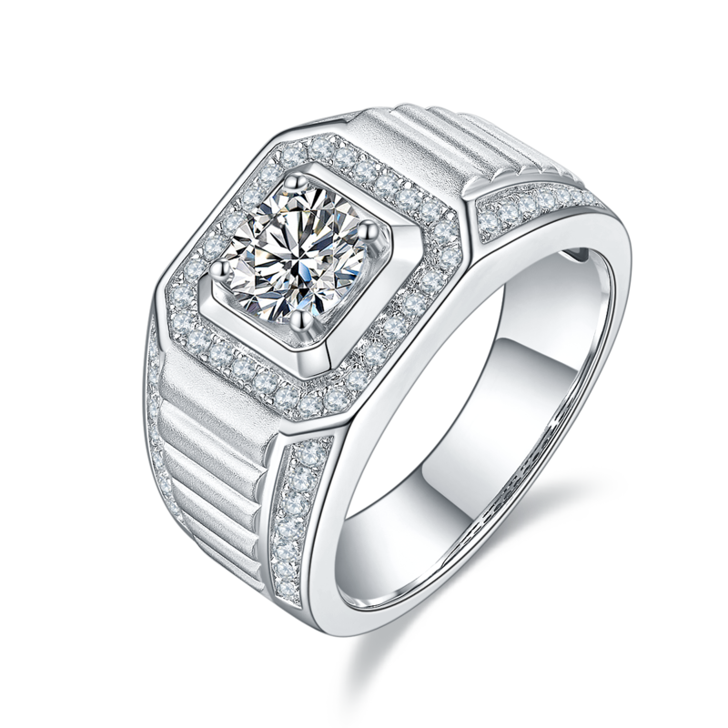 志安款S925银镀白金MoissaniteMen's Ring1ctD级