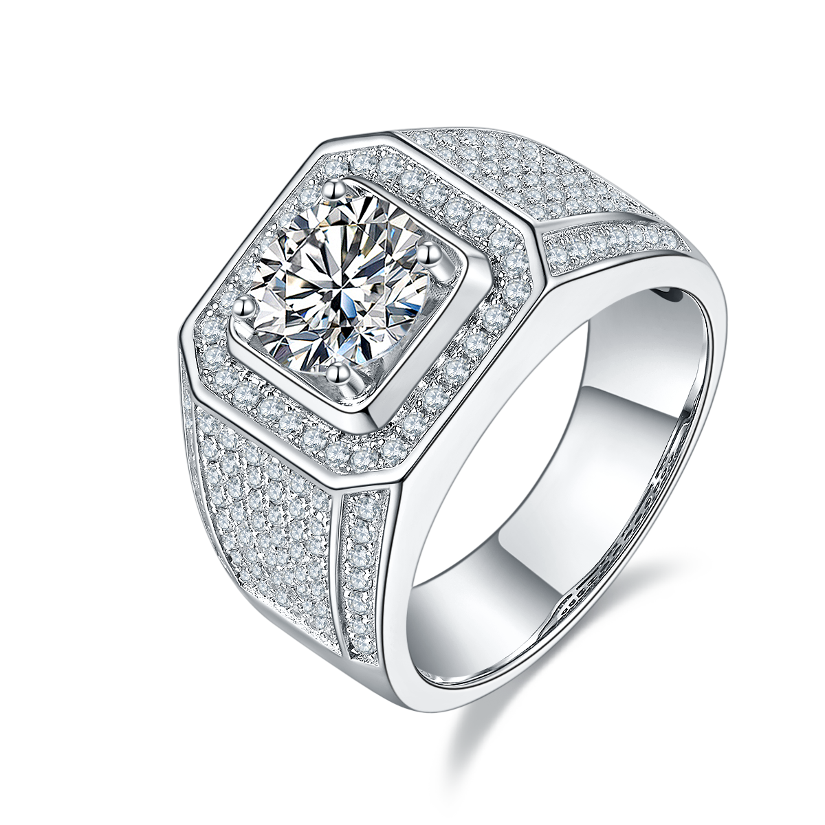 Dai Jun S925 Silver Plated Platinum Moissanite Diamond Men's Ring 2 Carat D-Class