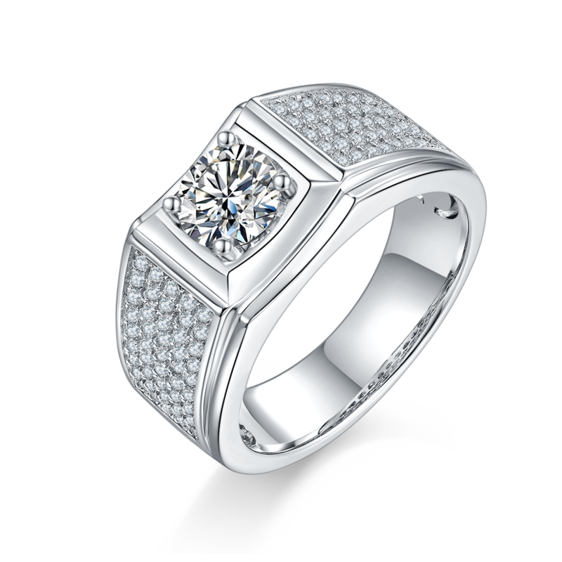 学兵款S925银镀白金MoissaniteMen's Ring1ctD级