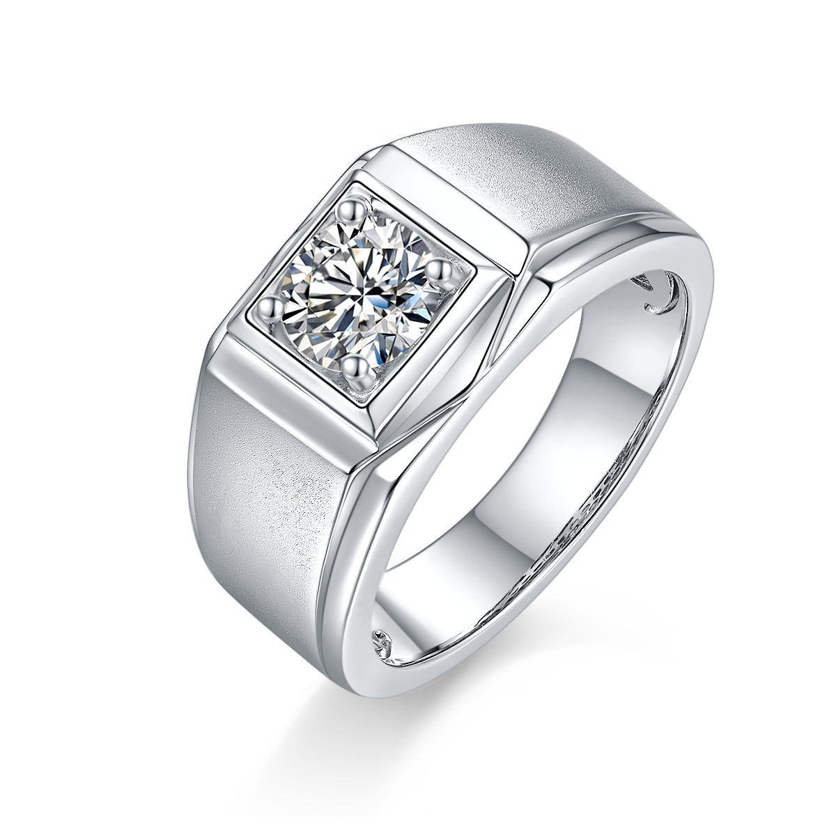 Zhixiang S925 Silver Plated Platinum Moissanite Diamond Men's Ring 1 Carat D-Class