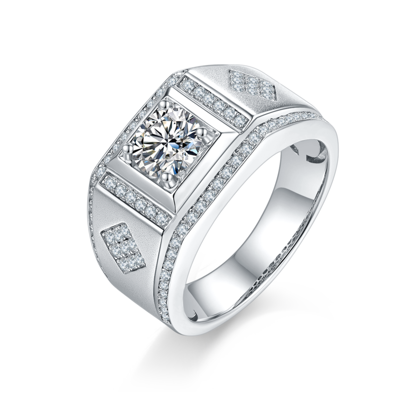 秋生款S925银镀白金MoissaniteMen's Ring1ctD级
