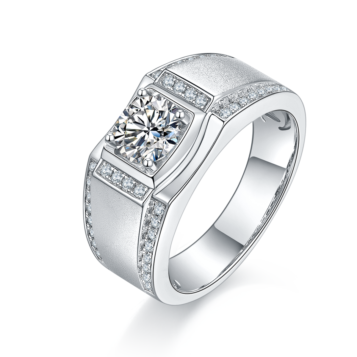 Yufan S925 Silver Plated Platinum Moissanite Diamond Men's Ring 1 Carat D-Class