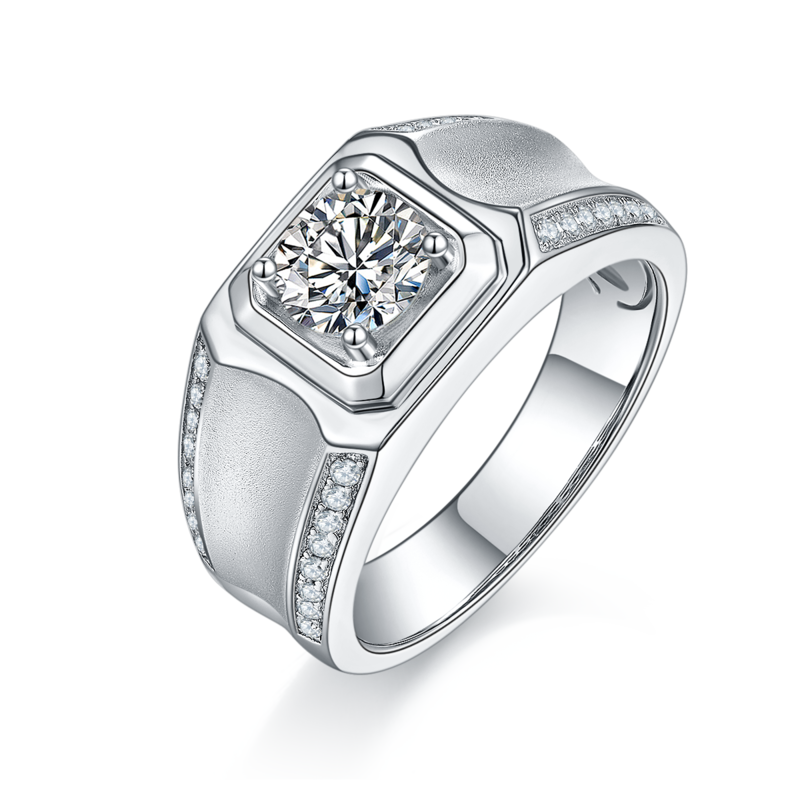 秀波款S925银镀白金MoissaniteMen's Ring1ctD级