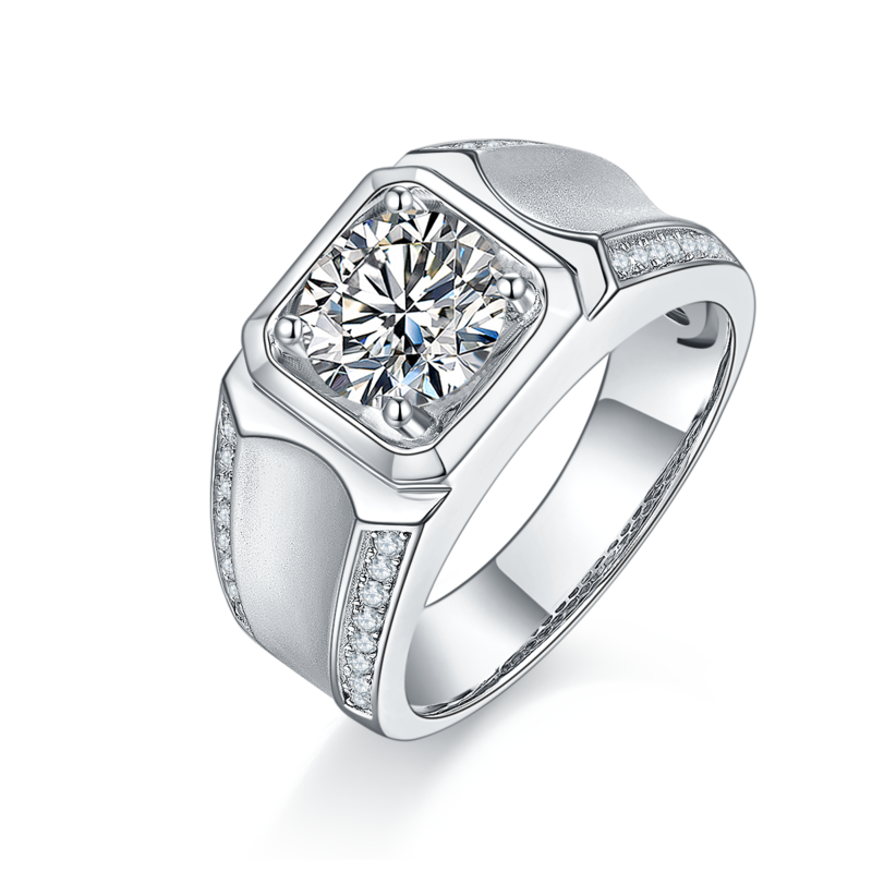海波款S925银镀白金MoissaniteMen's Ring2ctD级