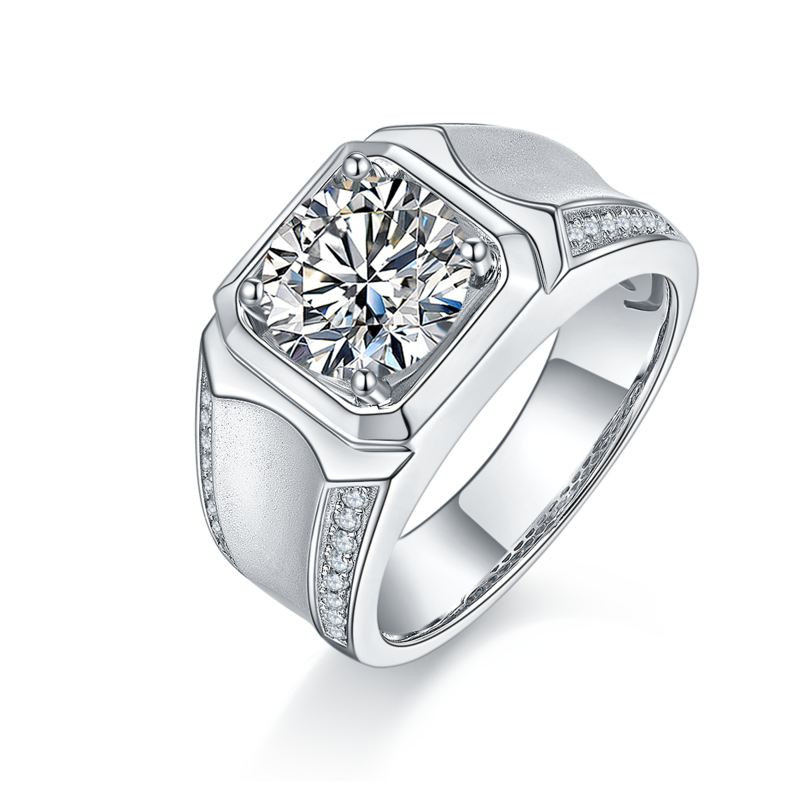 立波款S925银镀白金MoissaniteMen's Ring3ctD级