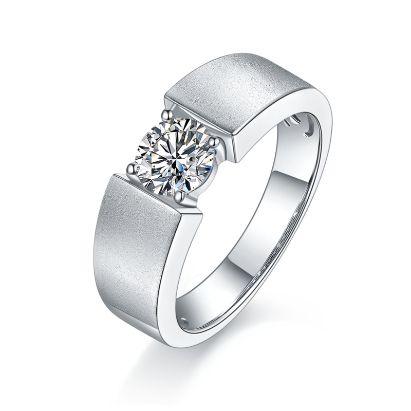 震东款S925银镀白金MoissaniteMen's Ring1ctD级