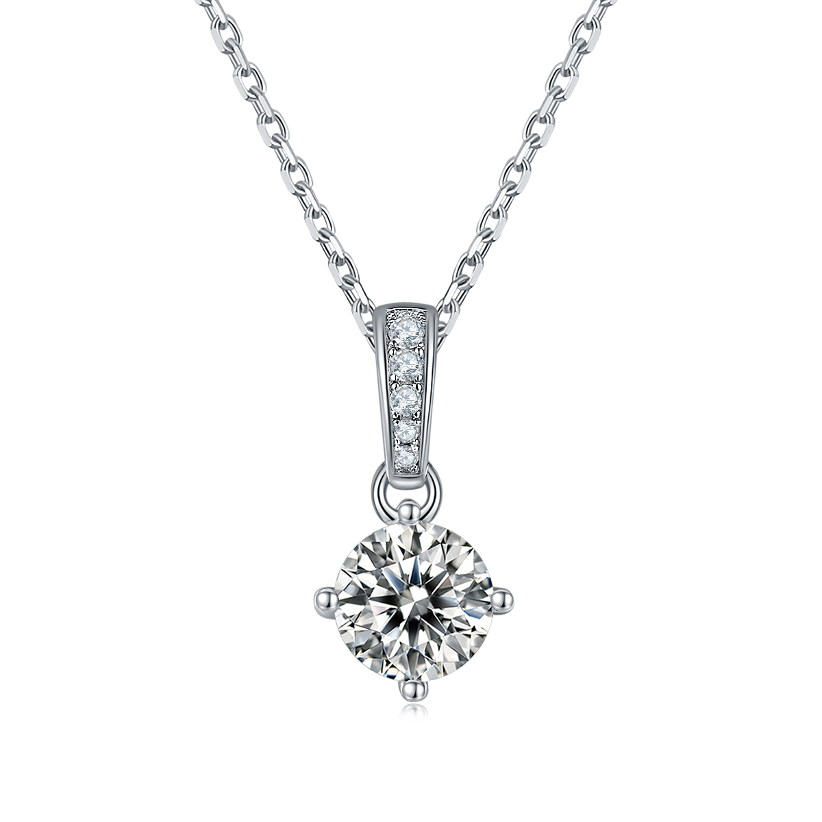 Classic Four Claw S925 Silver Plated Platinum Moissanite Diamond Pendant Earnail Set