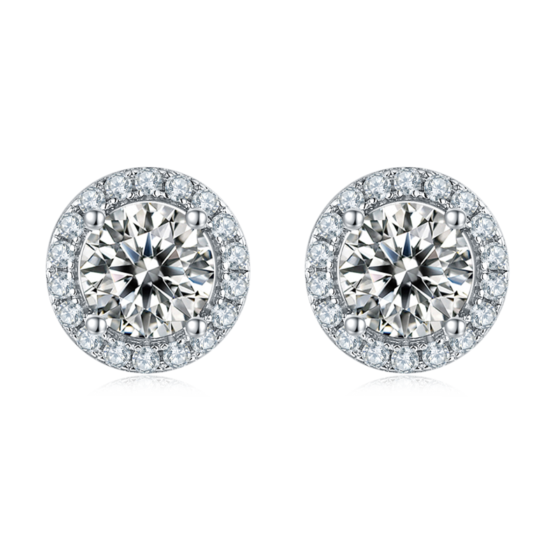 豪华圆包S925银镀白金MoissanitePendantStud Earring套装