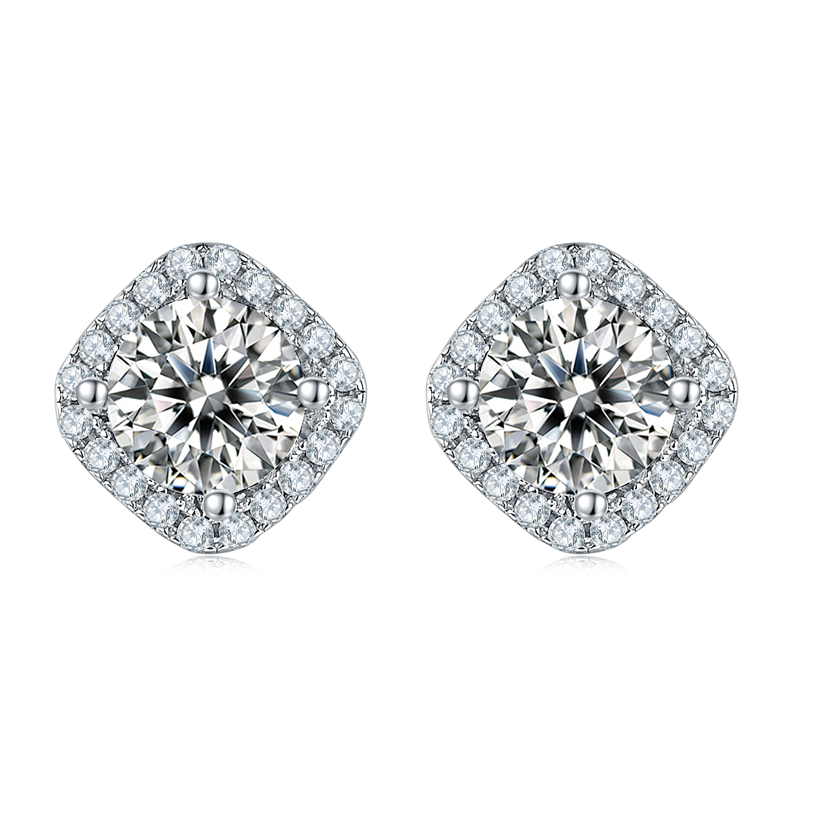 Deluxe square bag S925 silver plated platinum Moissanite diamond pendant earring set