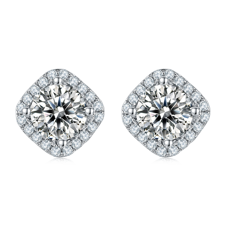 豪华方包S925银镀白金MoissanitePendantStud Earring套装