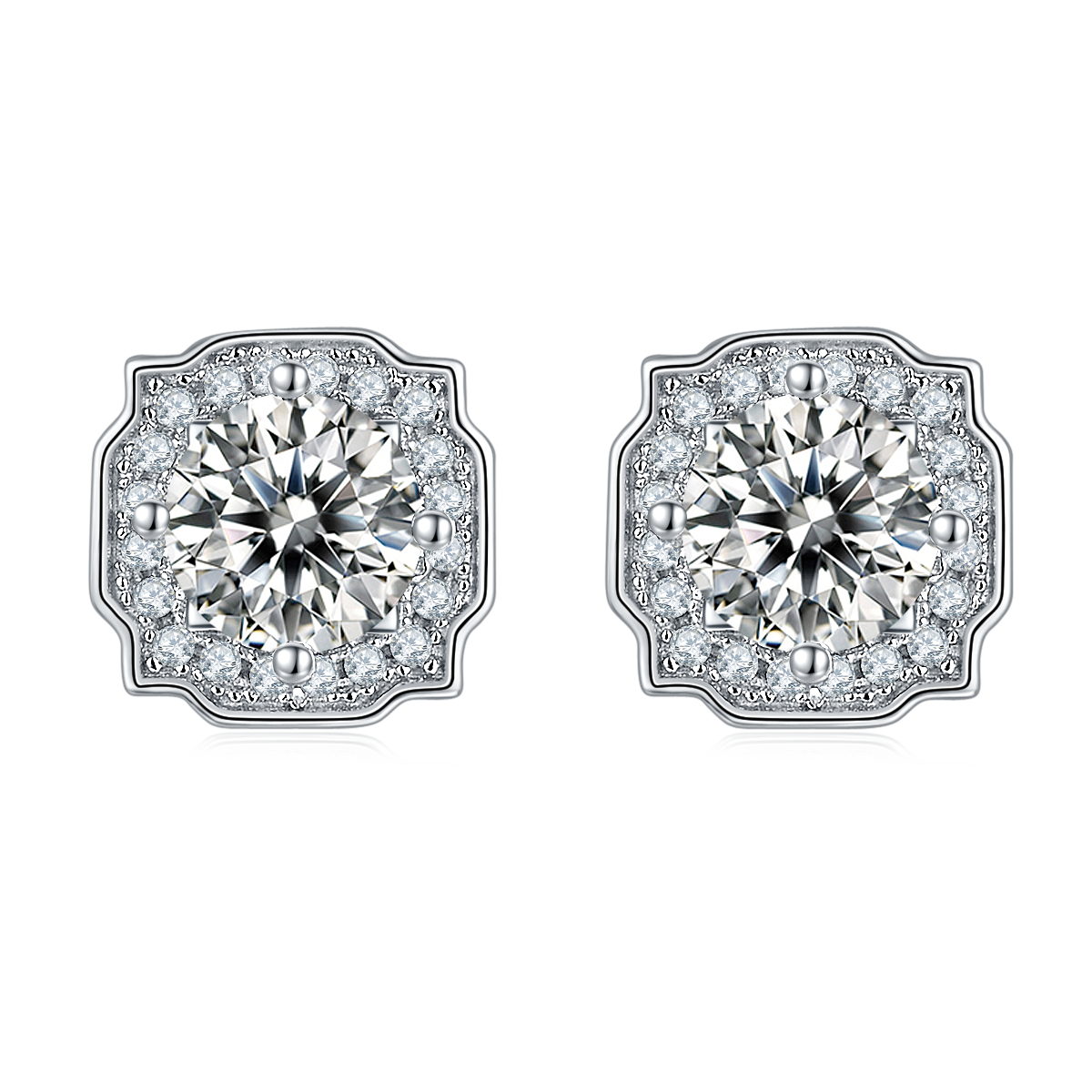 Classic Hairy S925 Silver Plated Platinum Moissanite Diamond Pendant Earnail Set