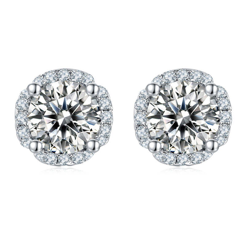 花样年华S925银镀白金MoissanitePendantStud Earring套装