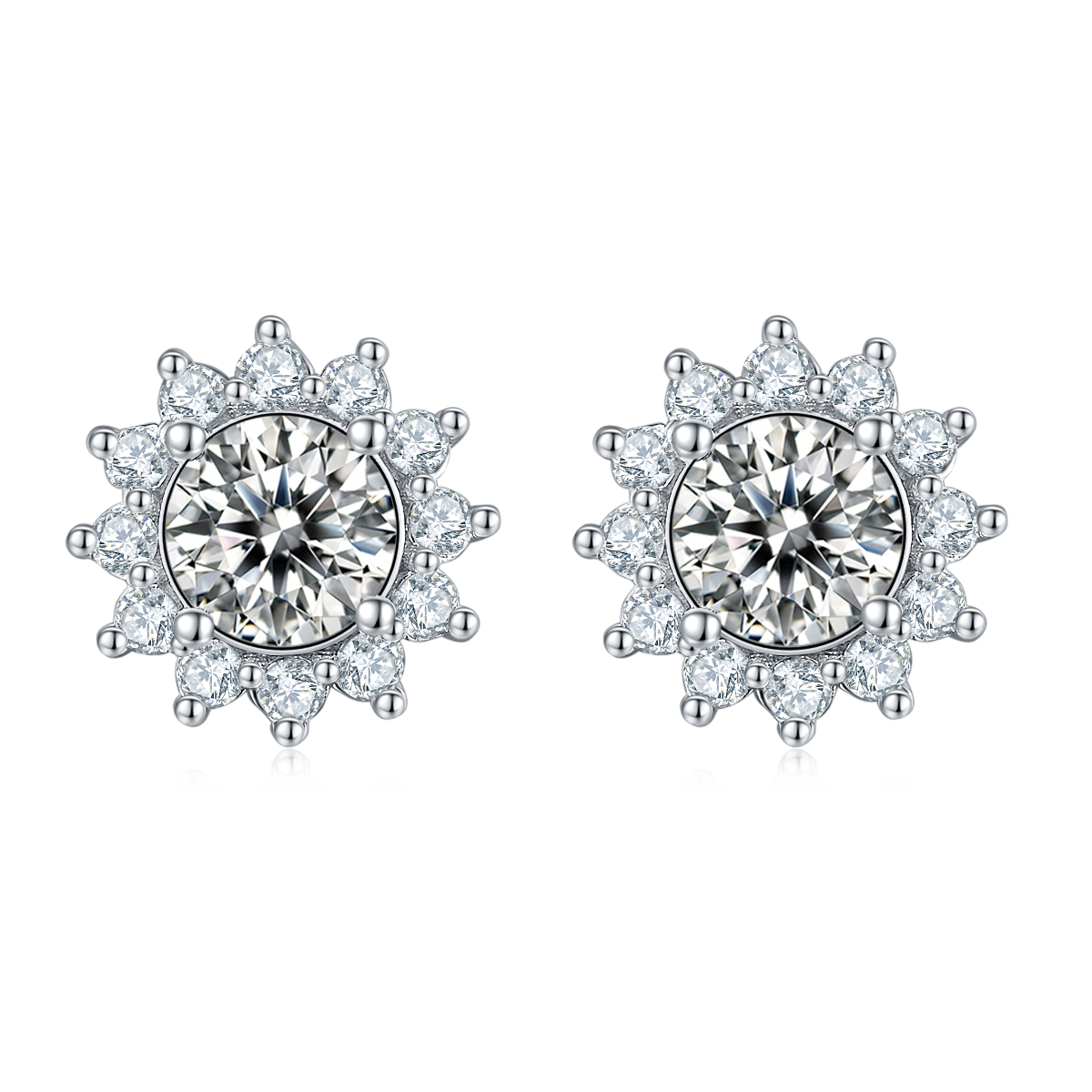 Sunflower S925 Silver Plated Platinum Moissanite Diamond Pendant Earnail Set