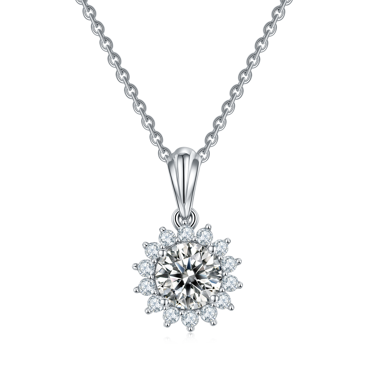 Sunflower S925 Silver Plated Platinum Moissanite Diamond Pendant Earnail Set
