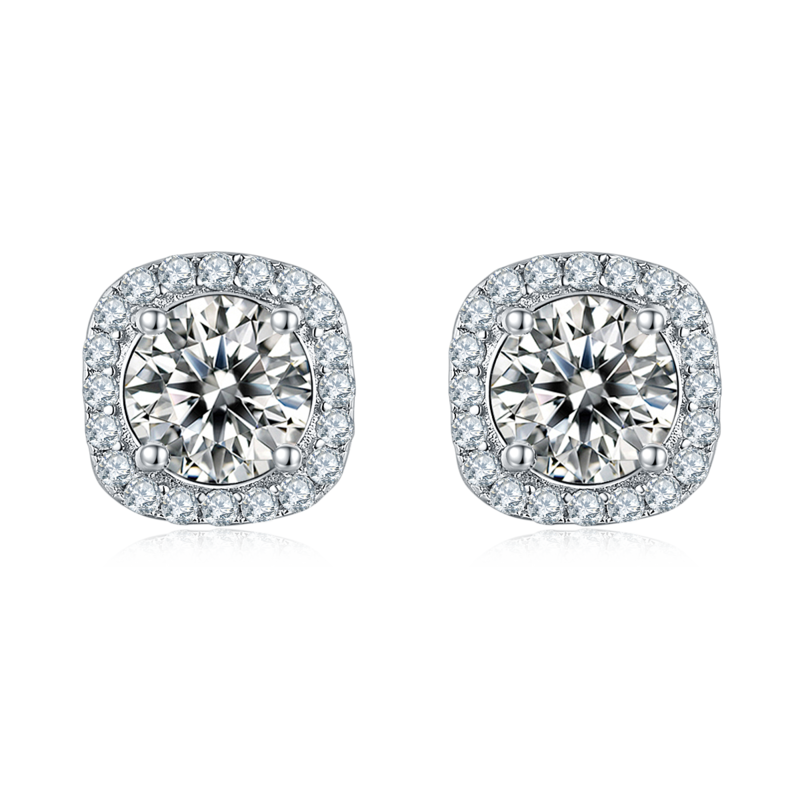 Classic方包S925银镀白金MoissanitePendantStud Earring套装