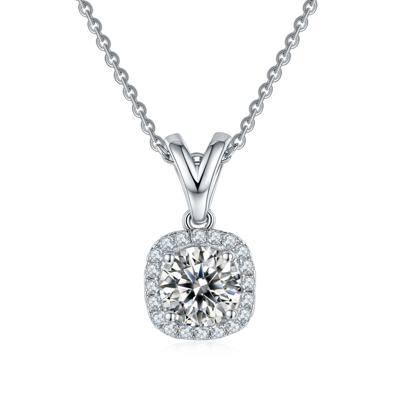 Classic方包S925银镀白金MoissanitePendantStud Earring套装
