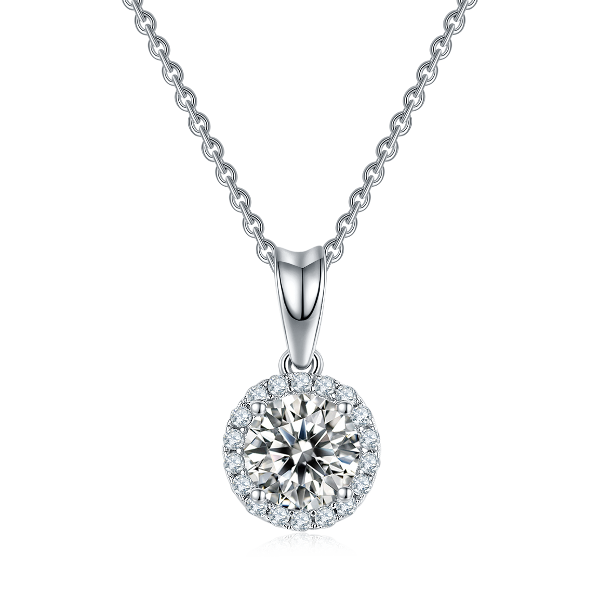 Classic round bag S925 silver plated platinum Moissanite diamond pendant earring set