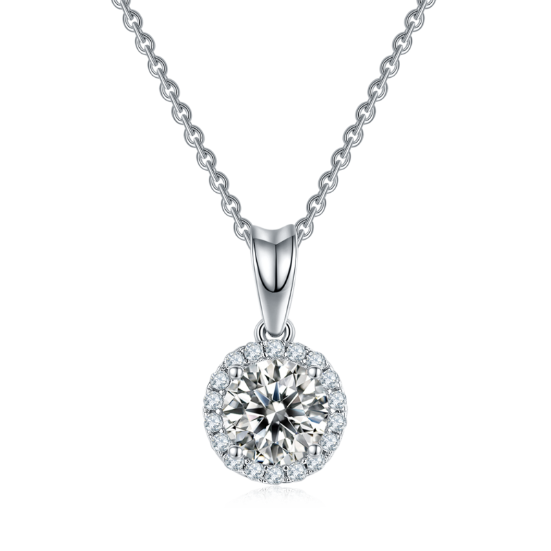 Classic圆包S925银镀白金MoissanitePendantStud Earring套装