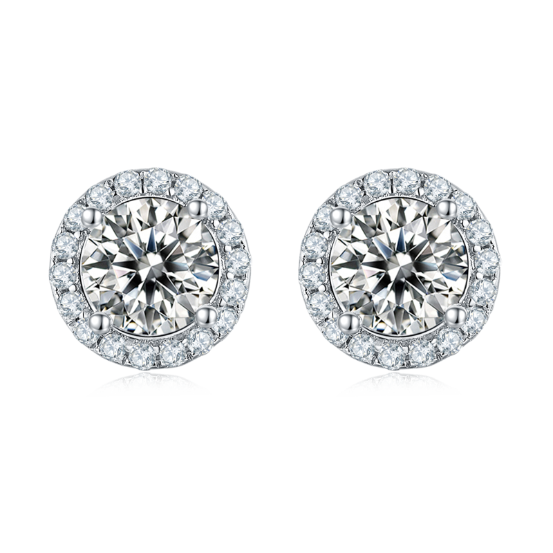 Classic圆包S925银镀白金MoissanitePendantStud Earring套装