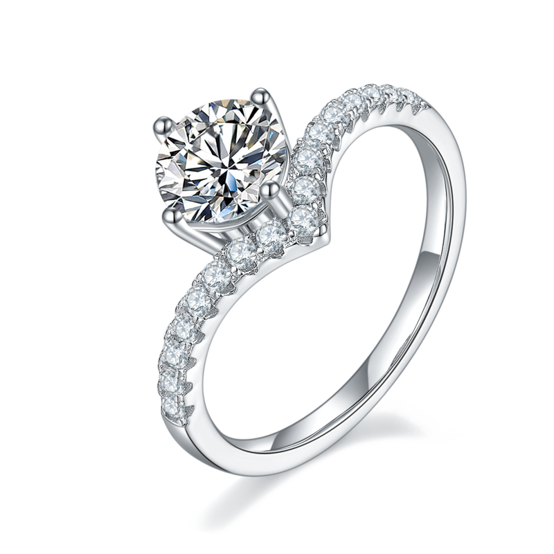 V-shaped S925 silver plated platinum moissanite diamond women's ring 1 carat D-grade