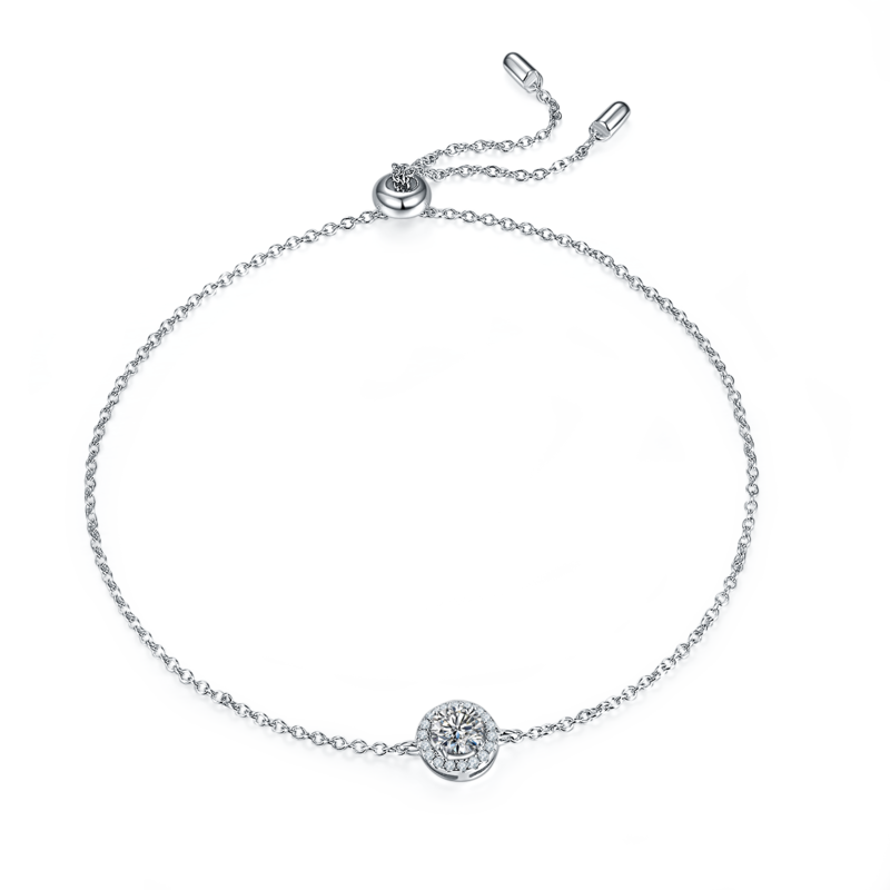 豪华圆包S925银镀白金MoissanitePendantStud Earring套装