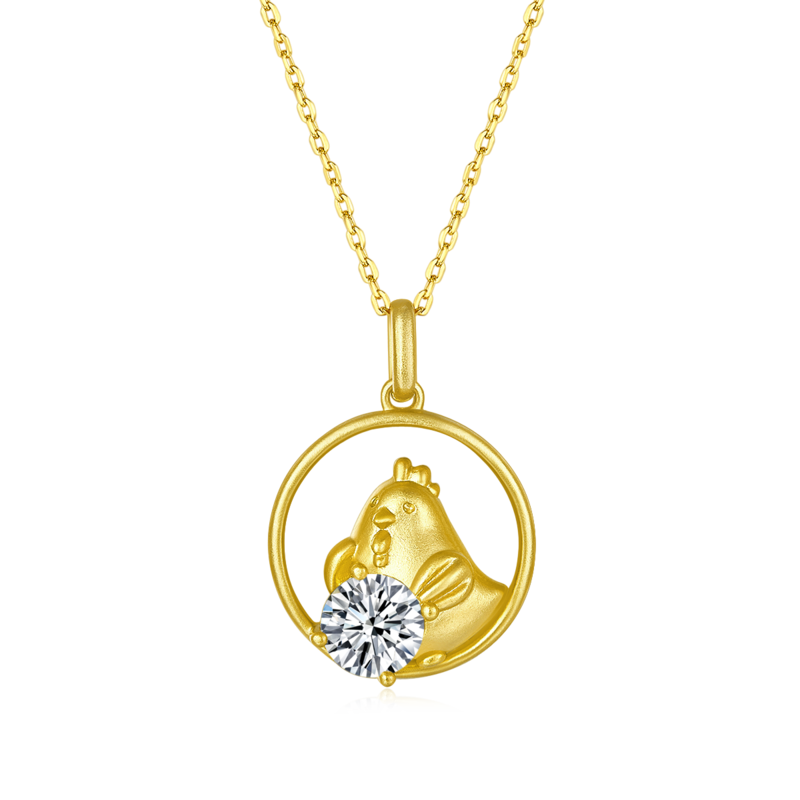 Chicken Moissanite Diamond Necklace from the Chinese Zodiac Series, 1.0 Carat