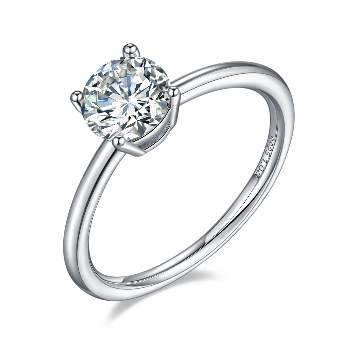 Classic round S925 silver plated platinum moissanite women's ring 1.0 carat D-grade