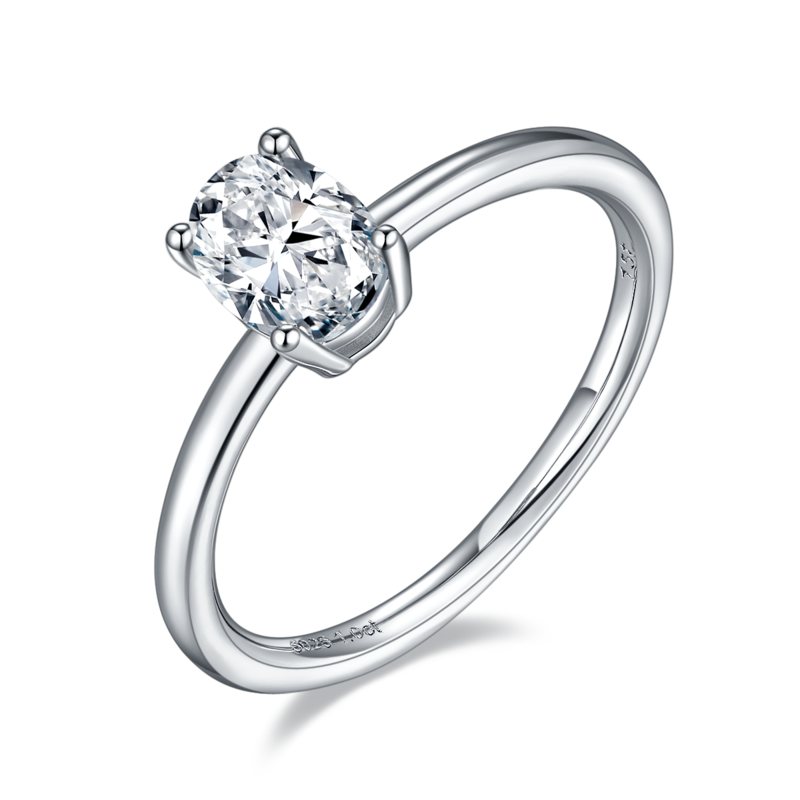Classic蛋形S925银镀白金MoissaniteWomen's Ring1.0ctD级