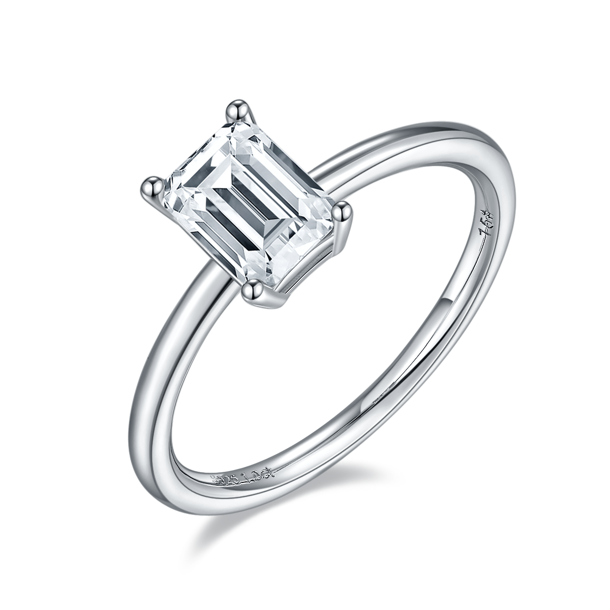 Classic rectangular S925 silver plated white gold moissanite diamond women's ring 1.0 carat D-grade