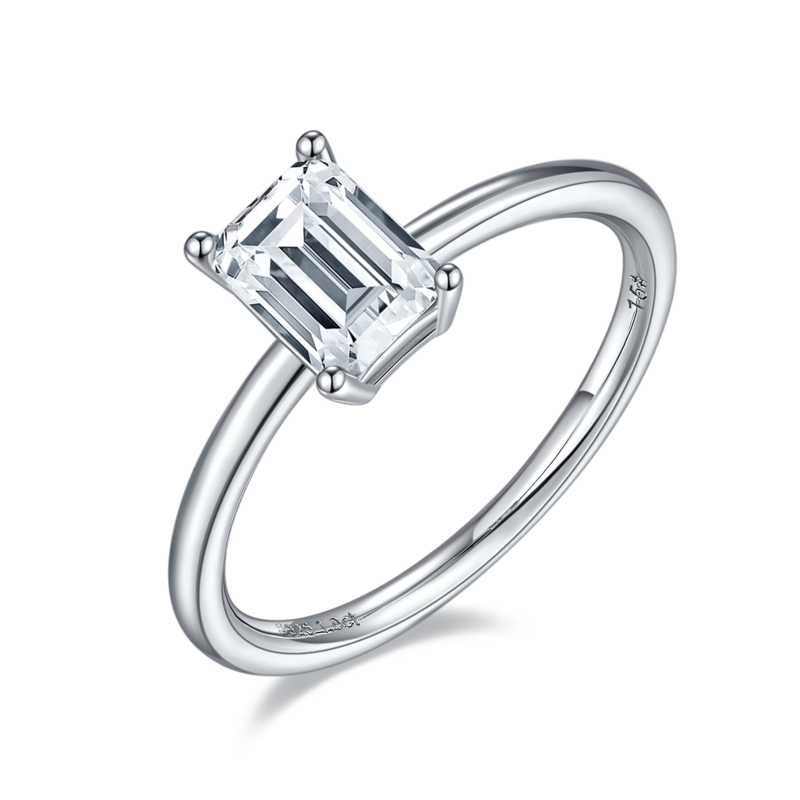 Classic长方形S925银镀白金MoissaniteWomen's Ring1.0ctD级
