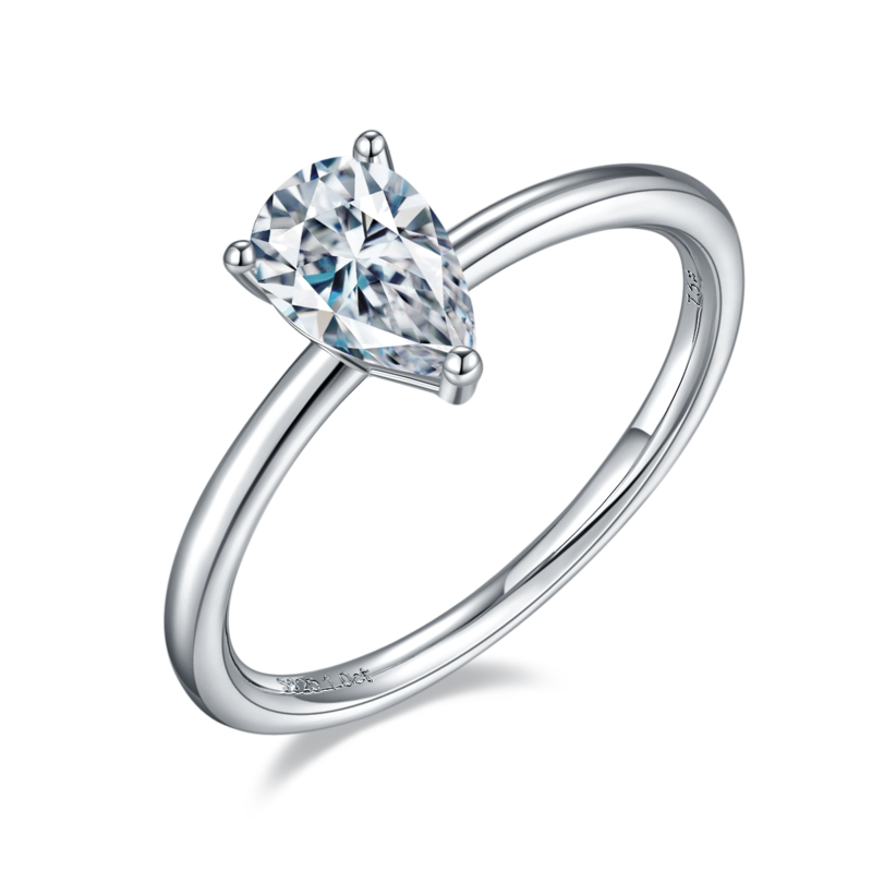 Classic梨形S925银镀白金MoissaniteWomen's Ring1.0ctD级