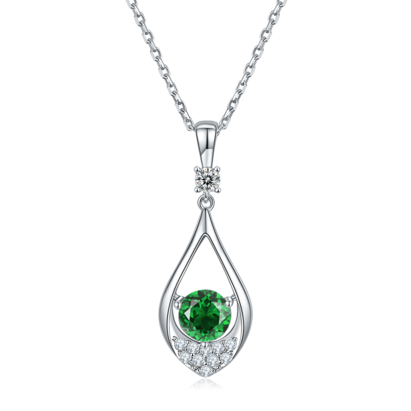 JS02S款泪珠S925银镀白金Moissanite红蓝绿宝Necklace耳环套装1.0ct