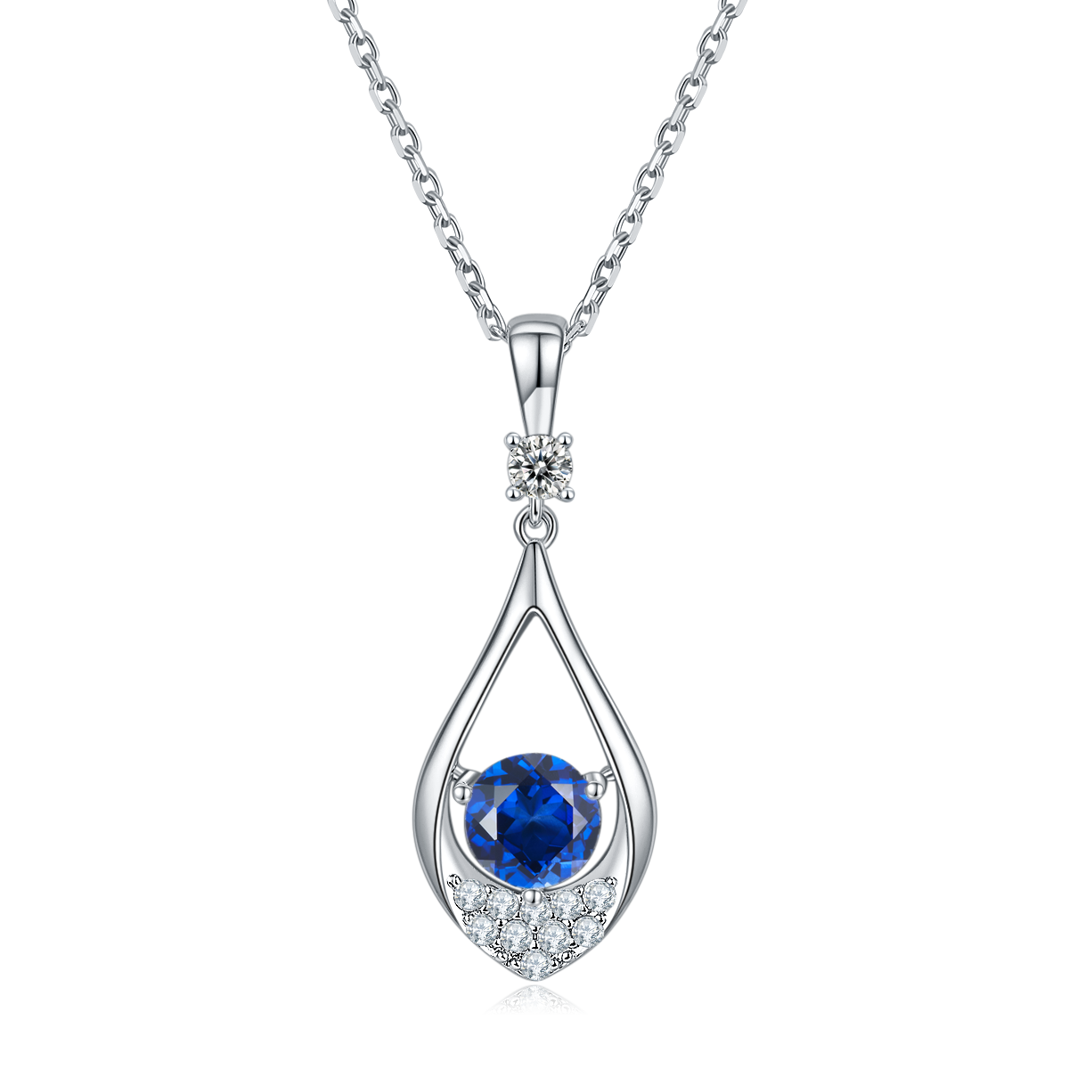 JS02S款泪珠S925银镀白金莫桑钻红蓝绿宝项链耳环套装1.0ct