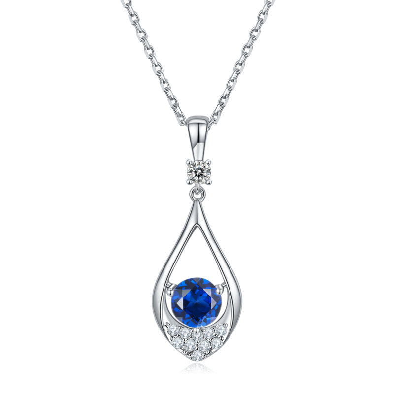 JS02S款泪珠S925银镀白金Moissanite红蓝绿宝Necklace耳环套装1.0ct