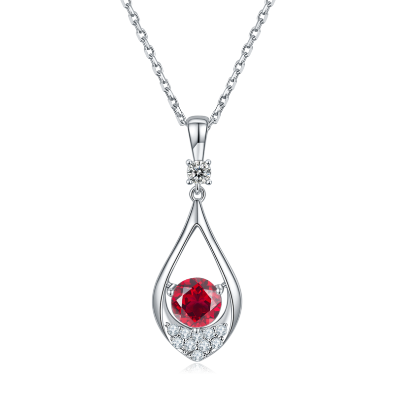 JS02S款泪珠S925银镀白金Moissanite红蓝绿宝Necklace耳环套装1.0ct