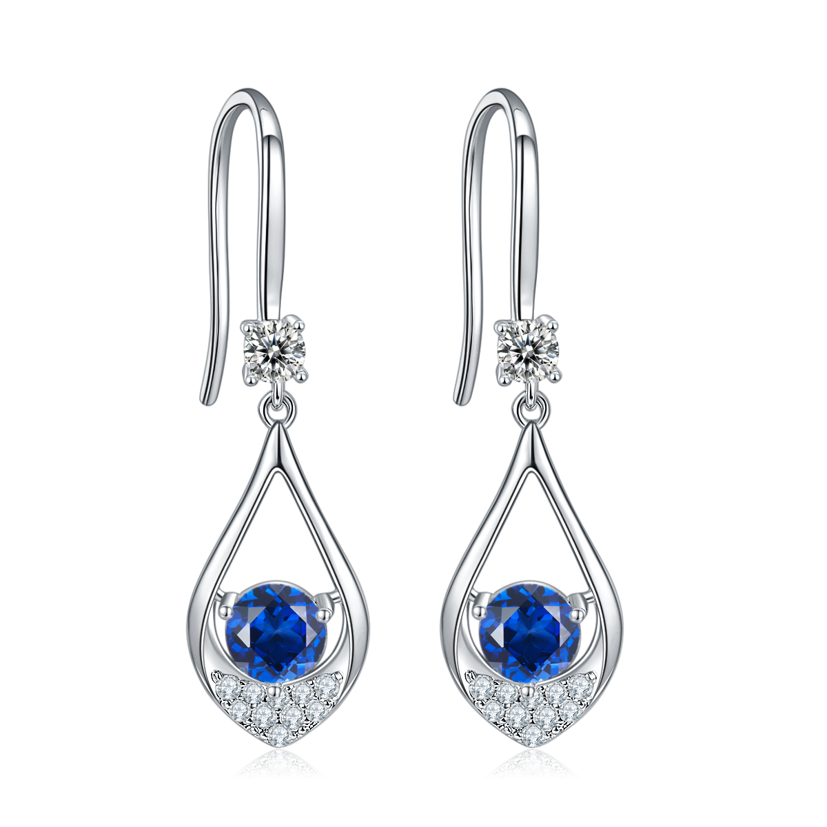 JS02S款泪珠S925银镀白金莫桑钻红蓝绿宝项链耳环套装1.0ct