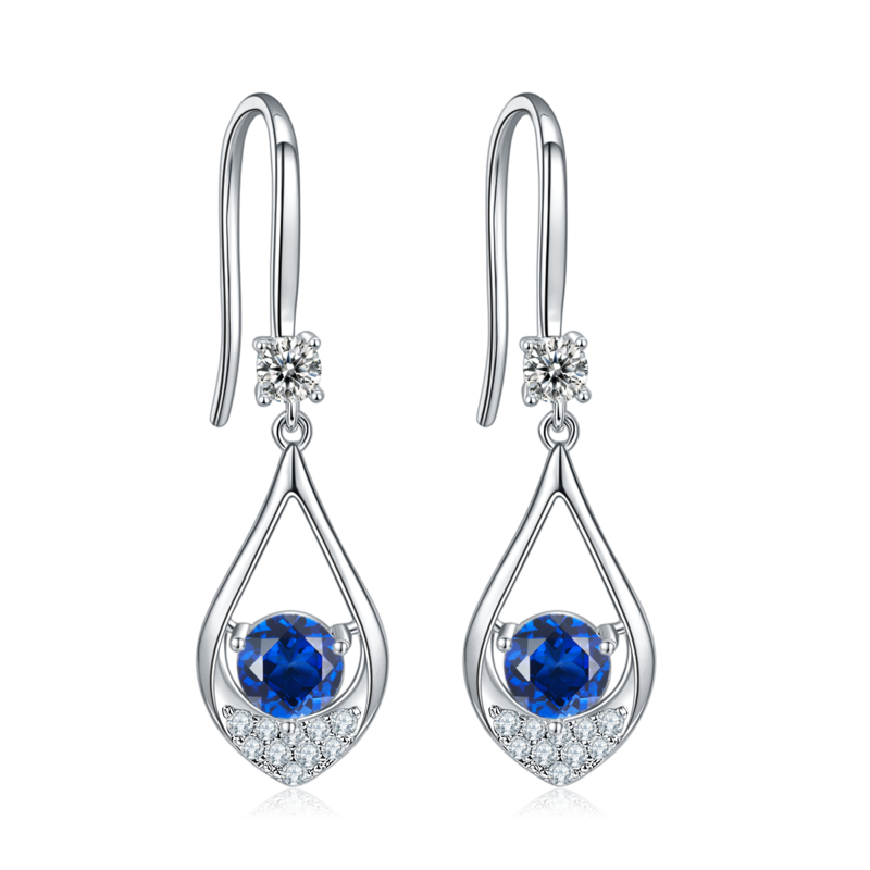 JS02S款泪珠S925银镀白金Moissanite红蓝绿宝Necklace耳环套装1.0ct
