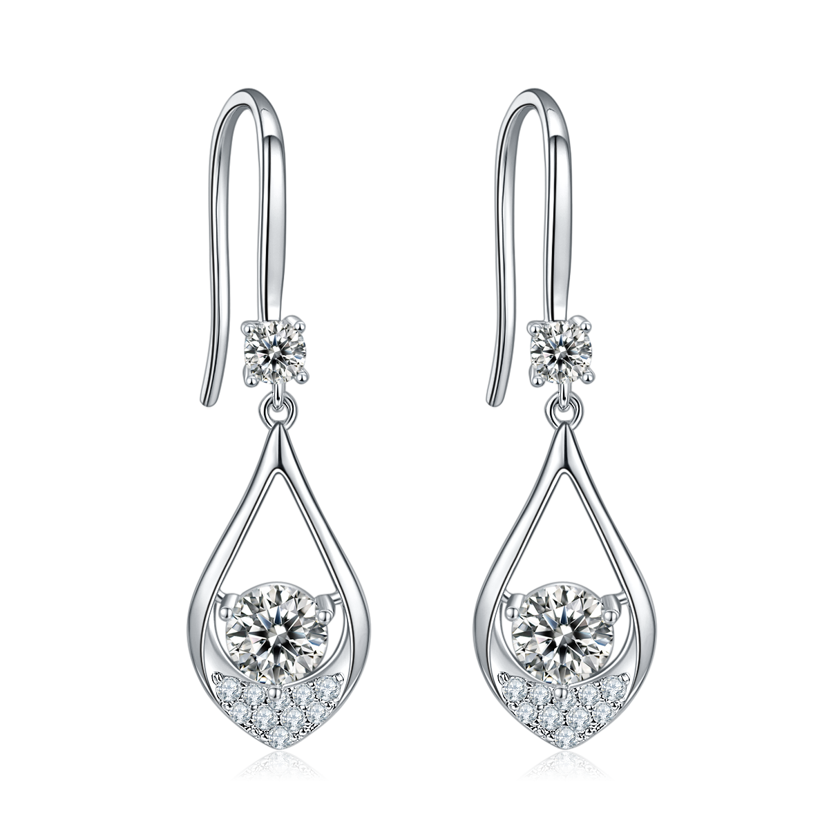 JS02S款泪珠S925银镀白金莫桑钻红蓝绿宝项链耳环套装1.0ct
