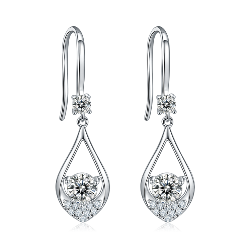 JS02S款泪珠S925银镀白金Moissanite红蓝绿宝Necklace耳环套装1.0ct