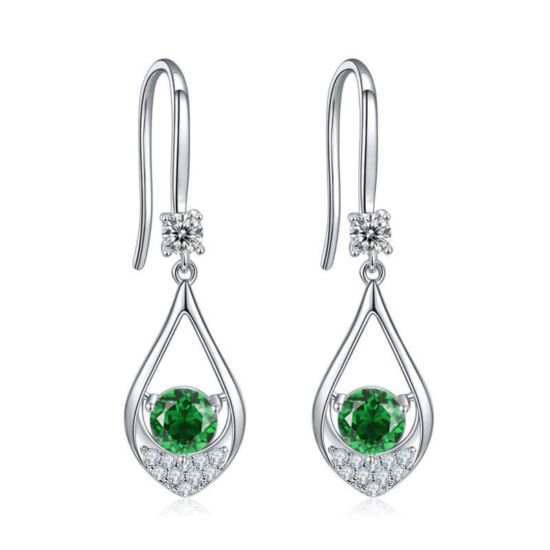 JS02S款泪珠S925银镀白金Moissanite红蓝绿宝Necklace耳环套装1.0ct