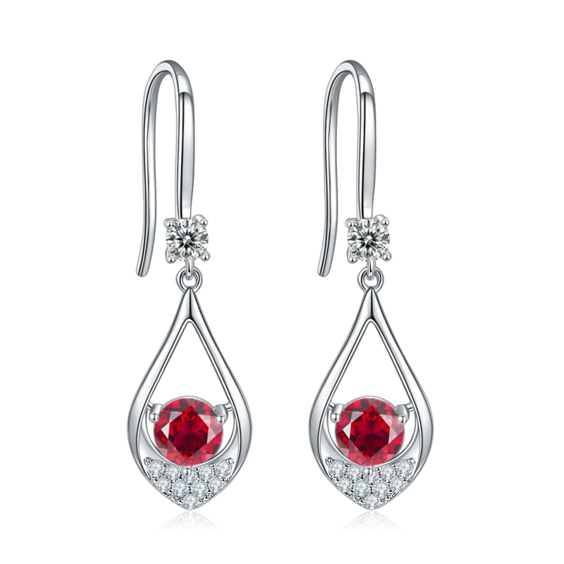 JS02S款泪珠S925银镀白金Moissanite红蓝绿宝Necklace耳环套装1.0ct