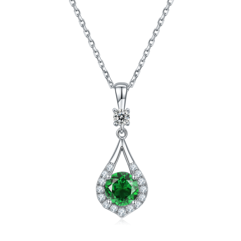 JS03O款暧昧S925银镀白金莫桑钻红蓝绿宝项链耳环套装1.0ct