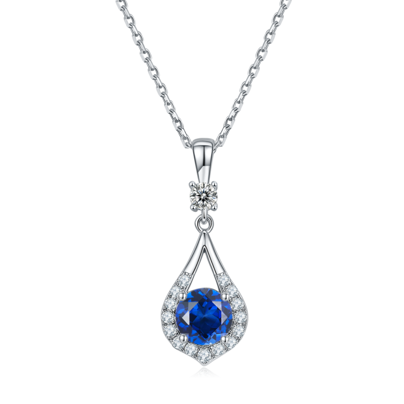 JS03O款暧昧S925银镀白金莫桑钻红蓝绿宝项链耳环套装1.0ct