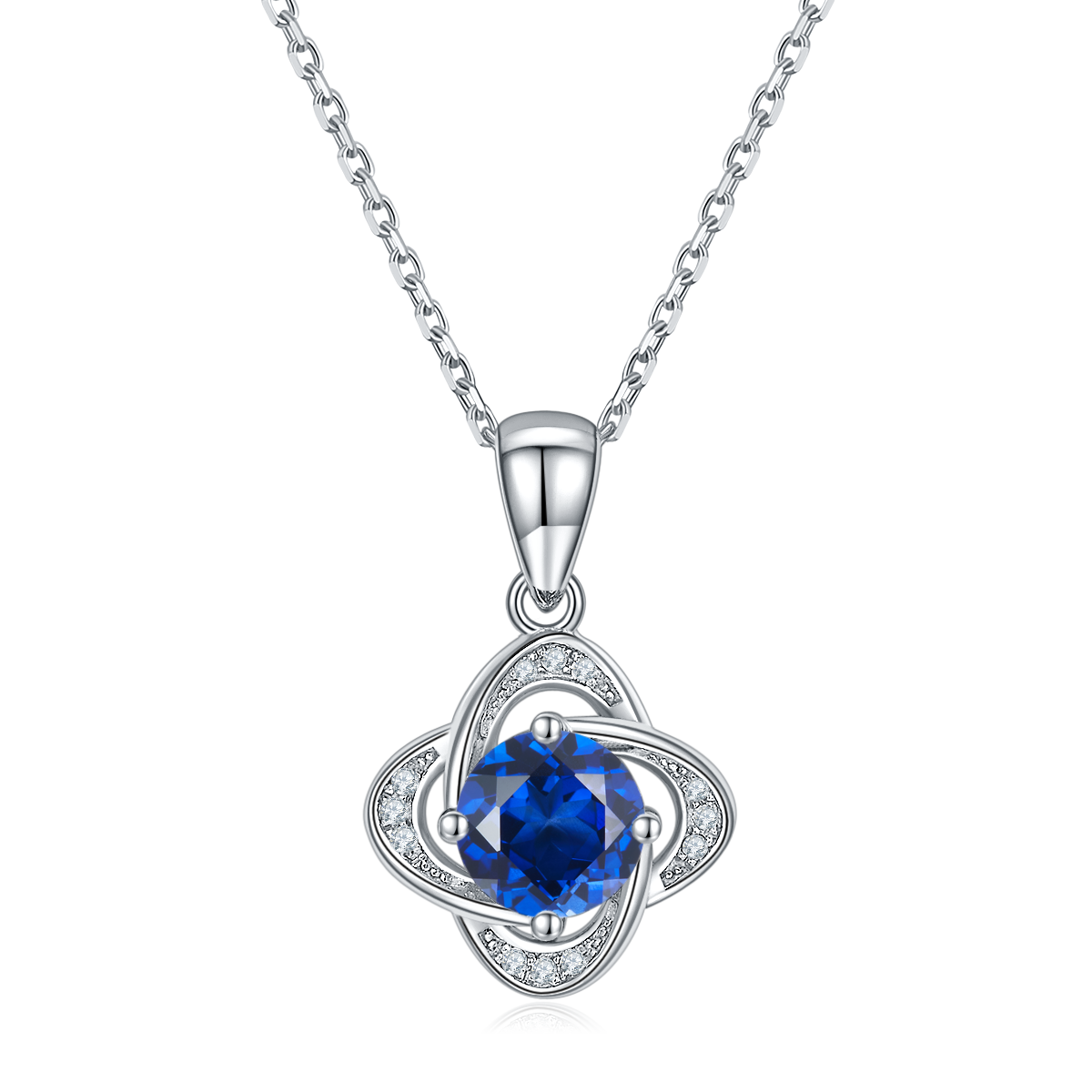 JS040款四叶草S925银镀白金Moissanite红蓝绿宝Necklace1.0ct